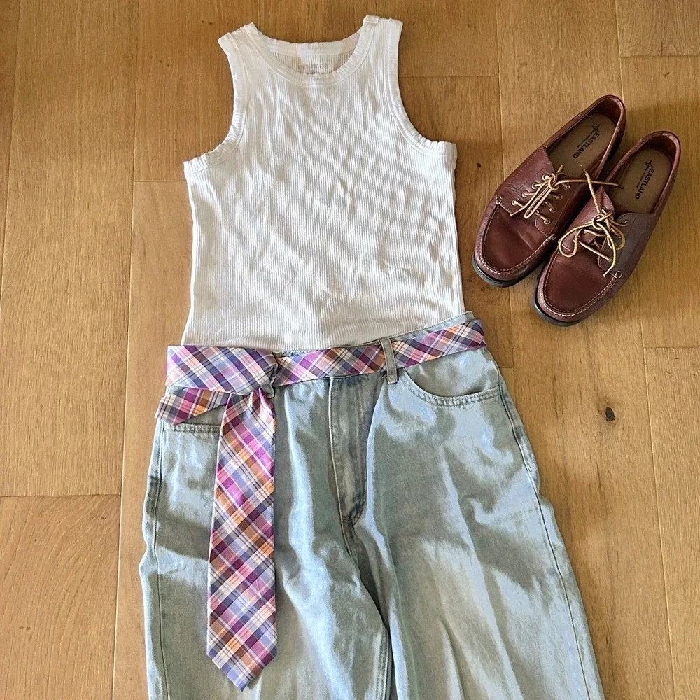 Tommy Hilfiger Pink Plaid Silk Tie‎ Preppy Coastal Prep Old Money Tie Belt 3.25